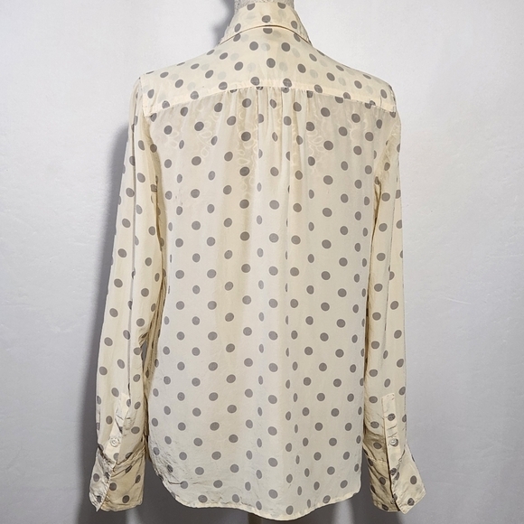 J. Crew Size 4 100% Silk Women's Top Cream Gray Polka Dot Button Down Top City - Picture 10 of 14